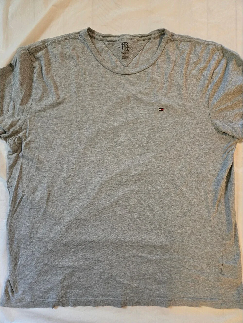 Tommy Hilfiger T Shirt Men's Large Gray 100% Cotton Flag Logo Short Sleeve